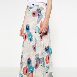 Zara Woman Small Wrap Skirt Coverup Botanical Bohemian Teal Coral